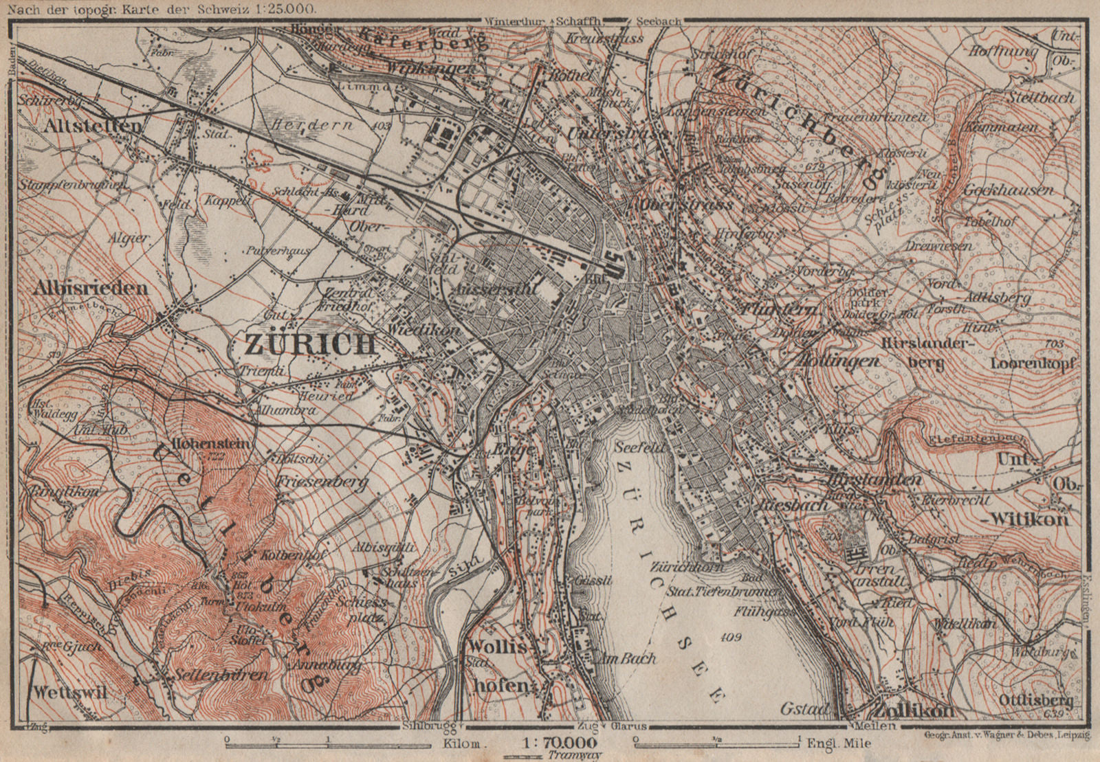 ZÜRICH ENVIRONS. Zurich. Switzerland Suisse Schweiz carte karte 1913 old map